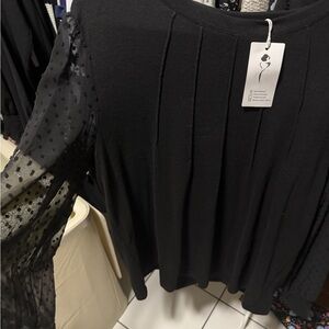 NWT Amazon Black Blouse with Sheer Sleeves